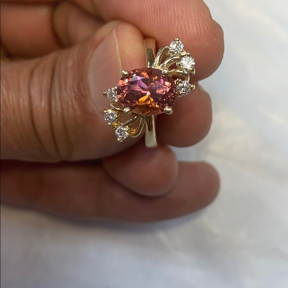 Pink Tourmaline 14K Solid Diamonds Ring - Picture 4 of 7
